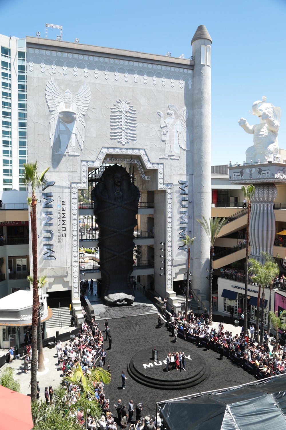 The 75-foot, 7-ton sarcophagus is unveiled as Universal Pictures and RealD present "The Mummy Day" at Hollywood & Highland Gateway in Hollywood, California on Saturday May 20, 2017.  (Photo: Alex J. Berliner  / ABImages)